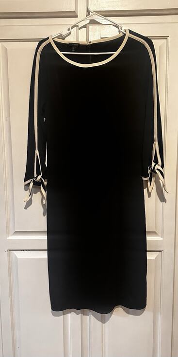 Talbots Dresses & Skirts - Talbots Size Medium Bow Sleeve Trim Ponte Shift Dress Black Classic Office